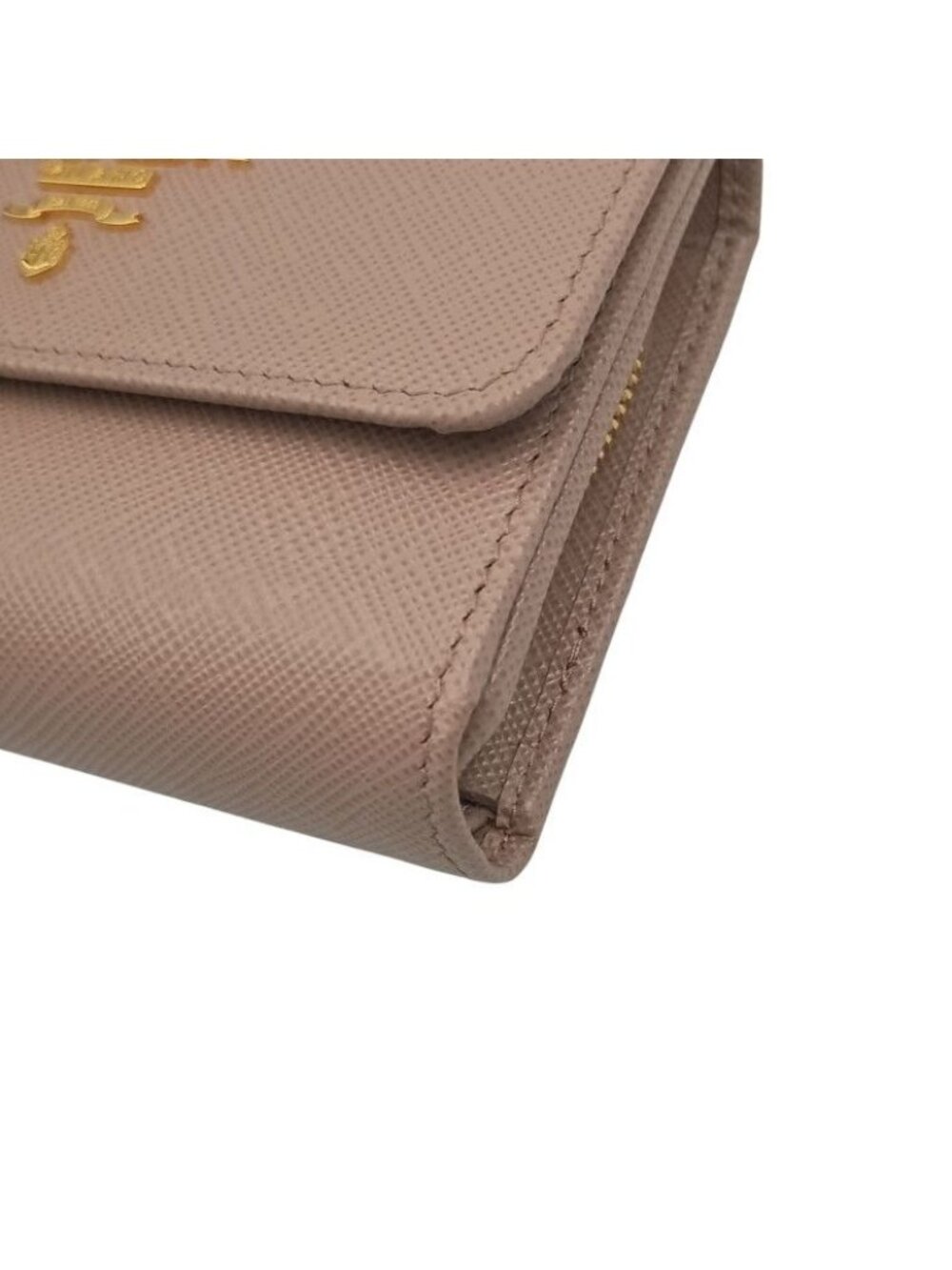 Prada Trifold Wallet Beige Saffiano Leather Gold - Picture 5 of 10